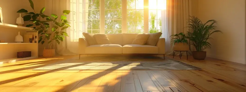 a bright, spacious living room in tucson with a gleaming floor and spotless furniture, showcasing the result of regularly scheduled cleaning.